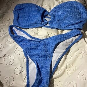 Blue Textured Bikini Set